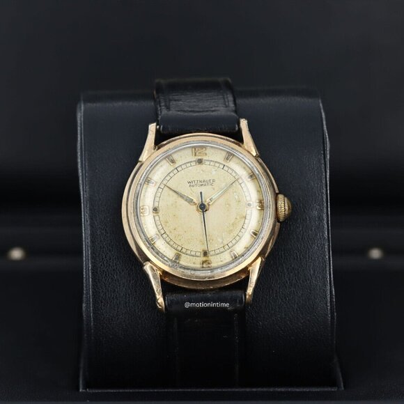Wittnauer Vintage Automatic 31mm Ivory Gold Plated Dial on a Black Leather Strap